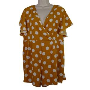 Shein Yellow Gold Polka Dot Wrap-Style Romper Women Size OXL 12 Flutter Sleeves